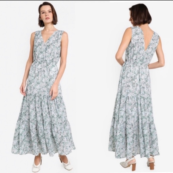 Banana Republic floral wrap botice tiered sleeveless maxi dress - Picture 3 of 7